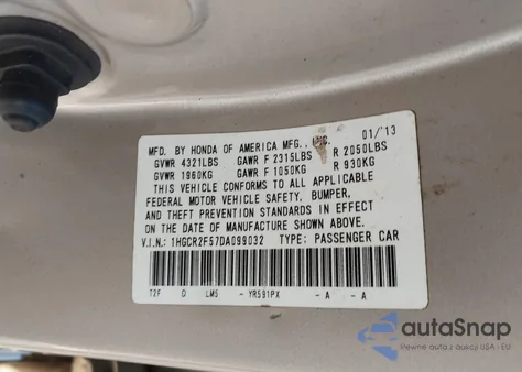 2013 Honda Accord Sport из США, поврежденный, VIN 1HGCR2F57DA099032